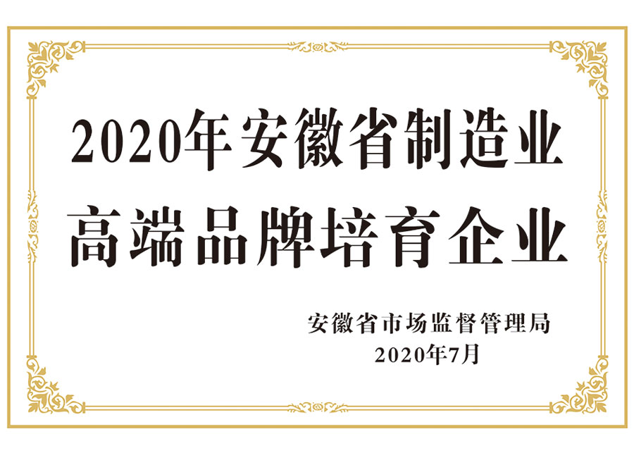2020 Anhui Province Manufacturing High-end Brand Cultivation Enterprise